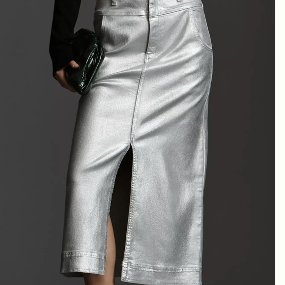 Anthropologie Pilcro Structured Column Midi Skirt Zip Pockets Coated Slit - Picture 2 of 6
